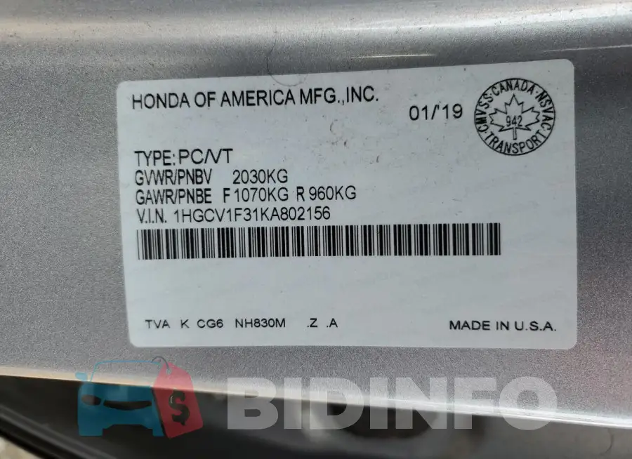 1HGCV1F31KA802156 Photo# 12