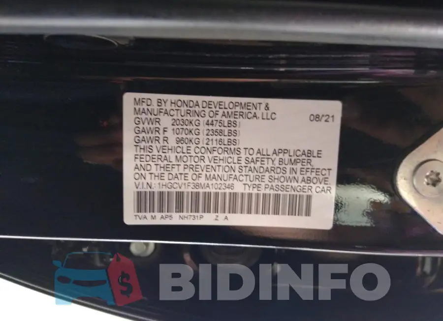 1HGCV1F38MA102346 Photo# 10