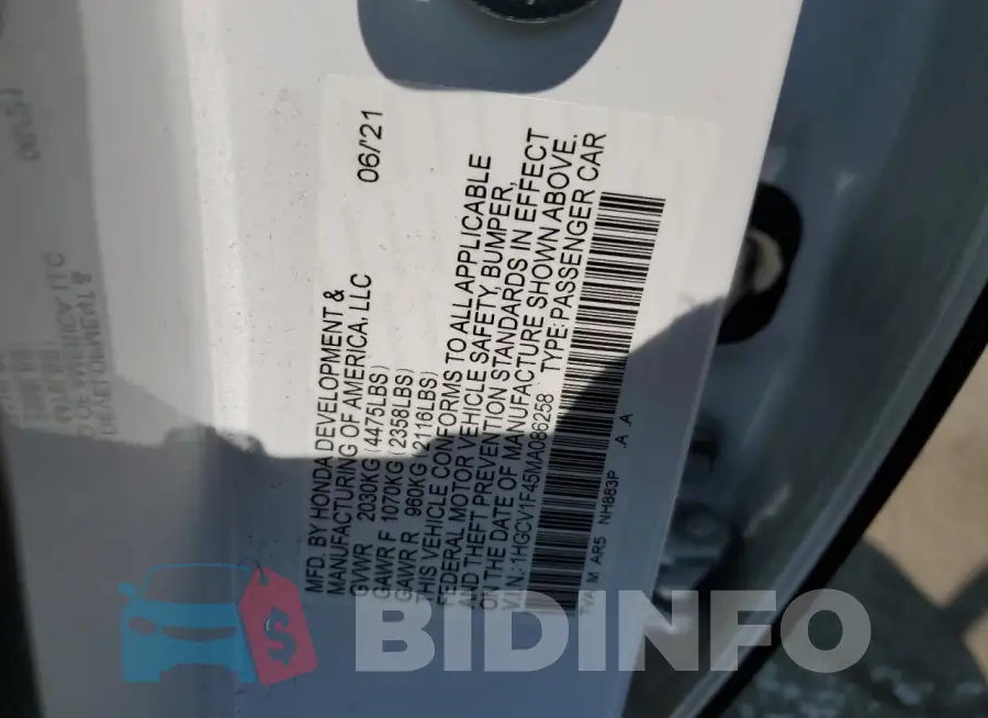 1HGCV1F45MA086258 Photo# 12