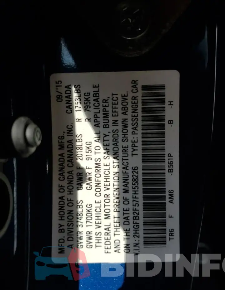 2HGFB2F57FH558226 Photo# 12