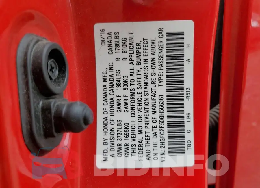 2HGFC2F50GH566361 Photo# 12