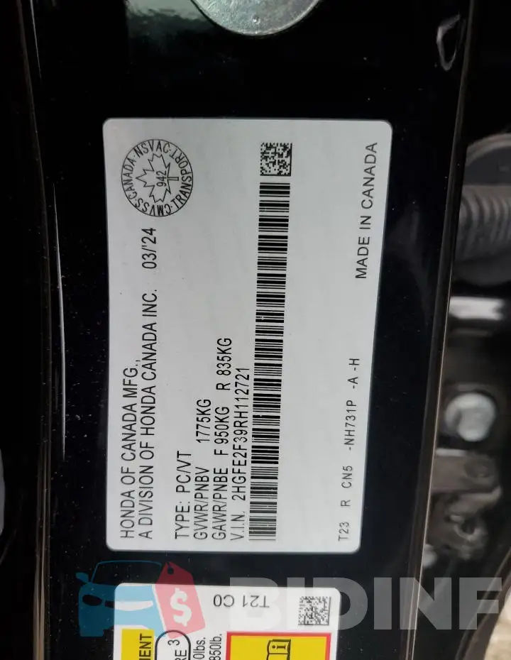 2HGFE2F39RH112721 Photo# 12