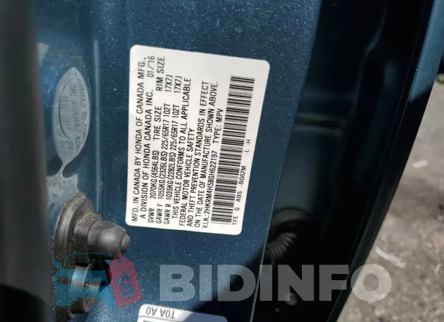 2HKRM4H58GH622197 Photo# 14