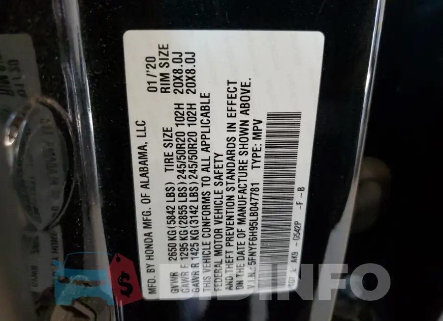 5FNYF6H95LB047781 Photo# 12
