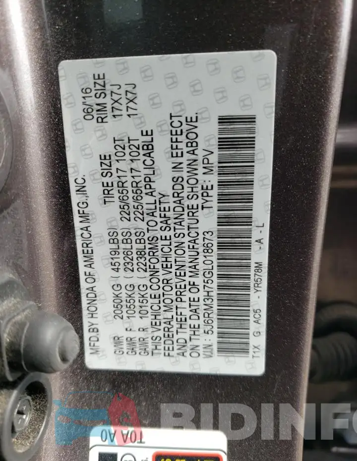 5J6RM3H75GL018673 Photo# 13