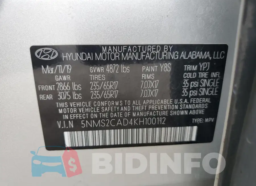 5NMS2CAD4KH100112 Photo# 13