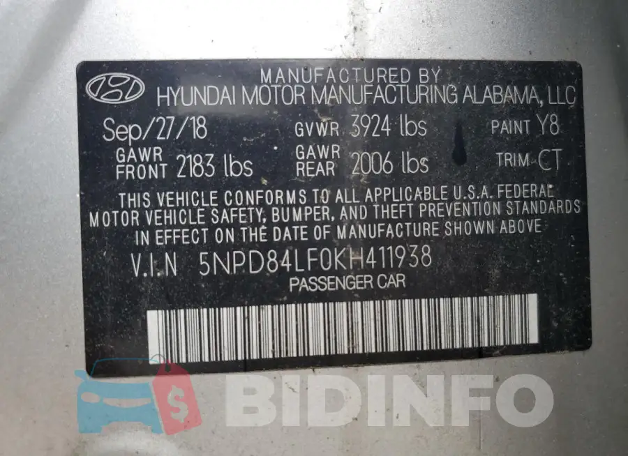 5NPD84LF0KH411938 Photo# 13