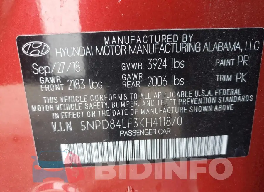 5NPD84LF3KH411870 Photo# 13