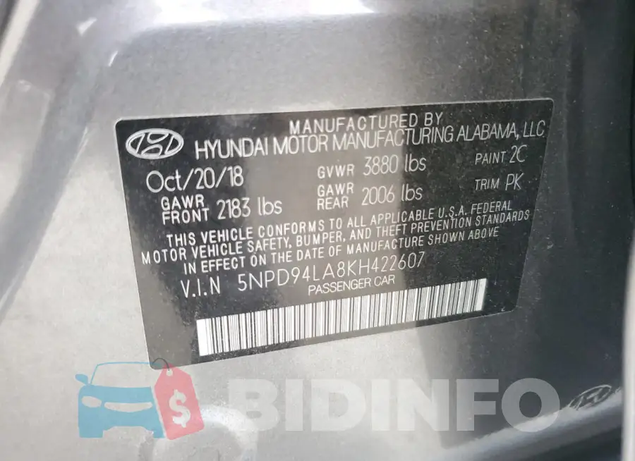 5NPD94LA8KH422607 Photo# 12