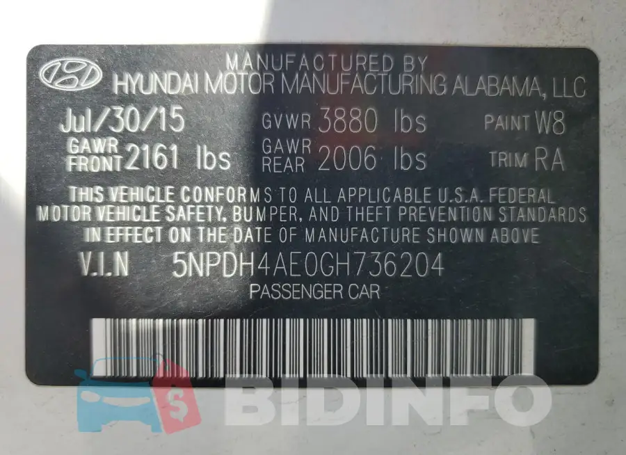 5NPDH4AE0GH736204 Photo# 12