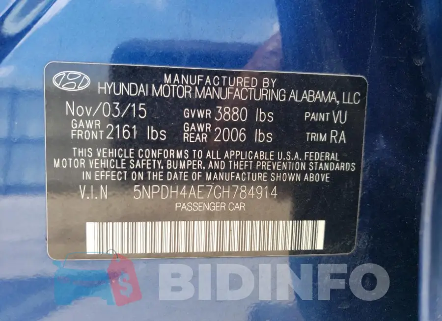5NPDH4AE7GH784914 Photo# 12