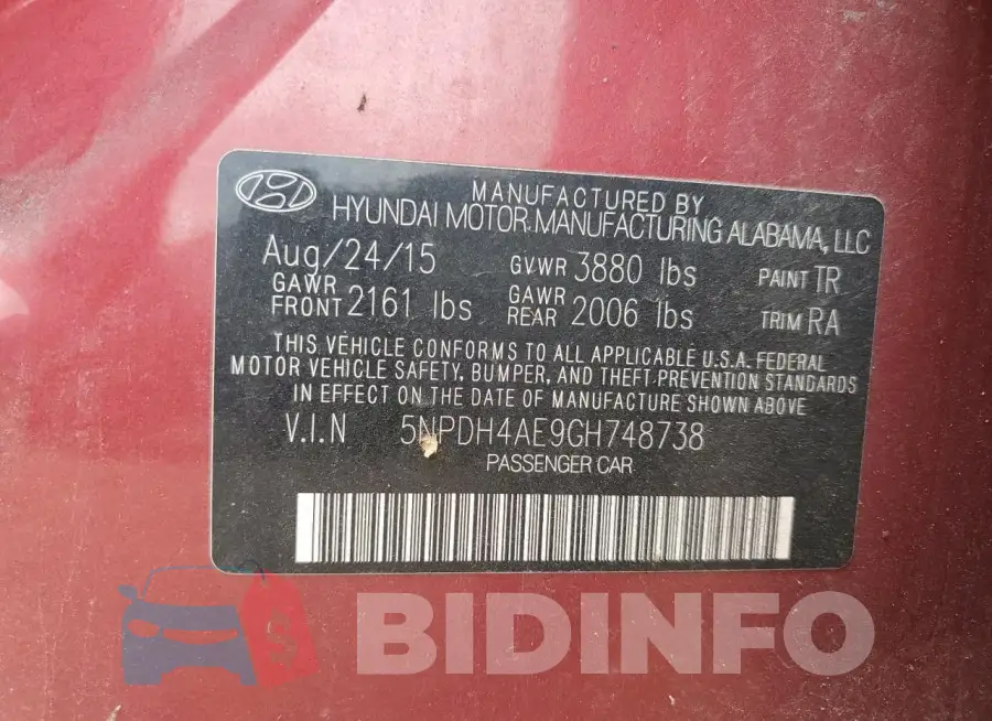 5NPDH4AE9GH748738 Photo# 12