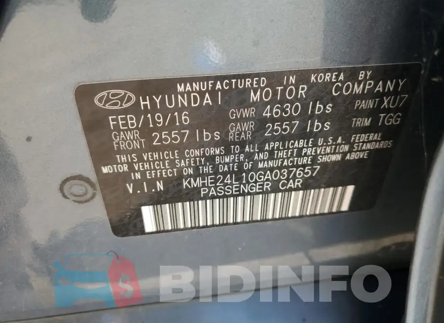 KMHE24L10GA037657 Photo# 12