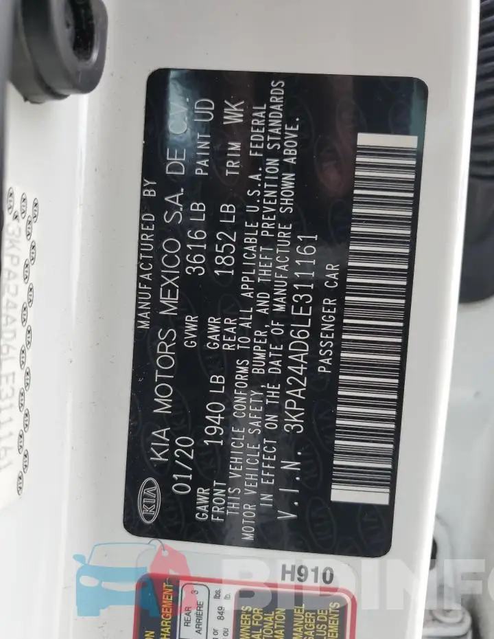 3KPA24AD6LE311161 Photo# 12