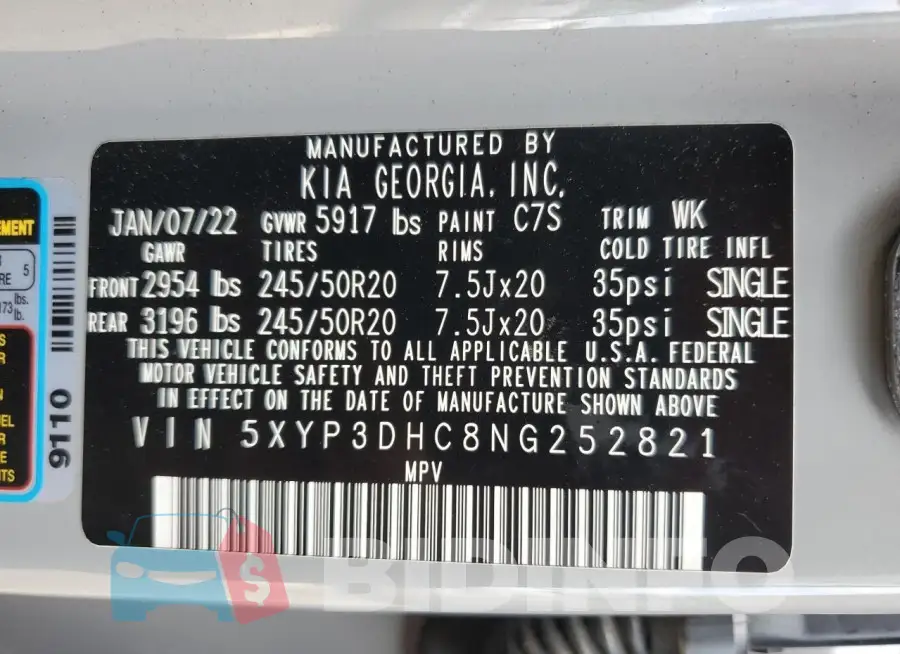 5XYP3DHC8NG252821 Photo# 13