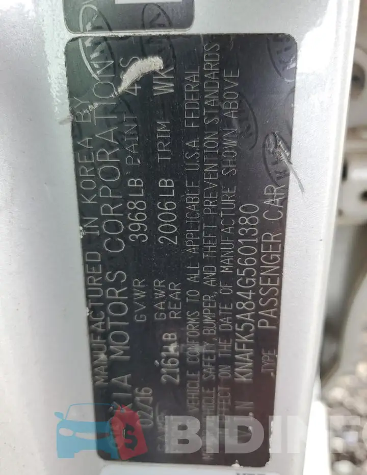 KNAFK5A84G5601380 Photo# 12