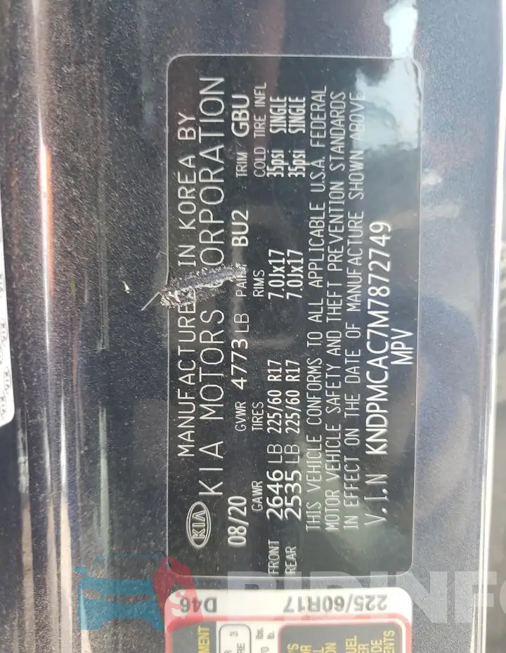KNDPMCAC7M7872749 Photo# 13
