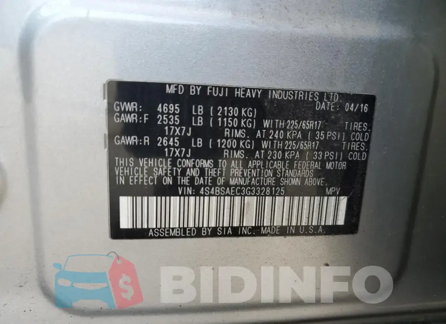 4S4BSAEC3G3328125 Photo# 13