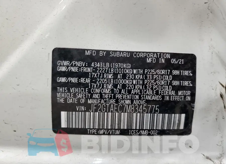 JF2GTAEC7M8345775 Photo# 13