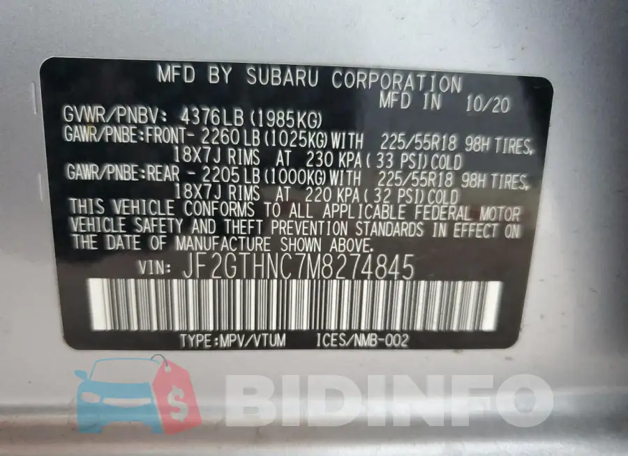 JF2GTHNC7M8274845 Photo# 12