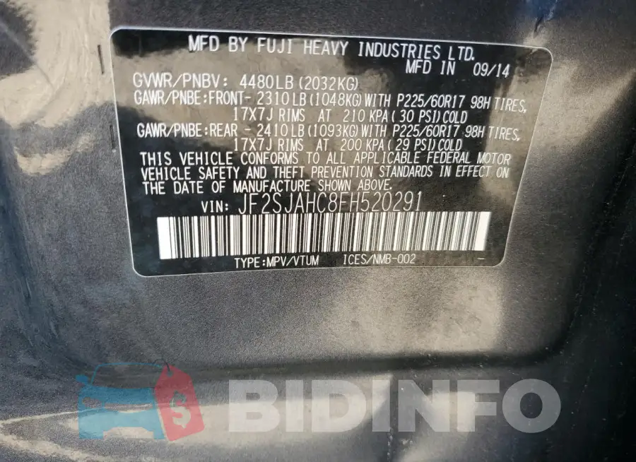 JF2SJAHC8FH520291 Photo# 12