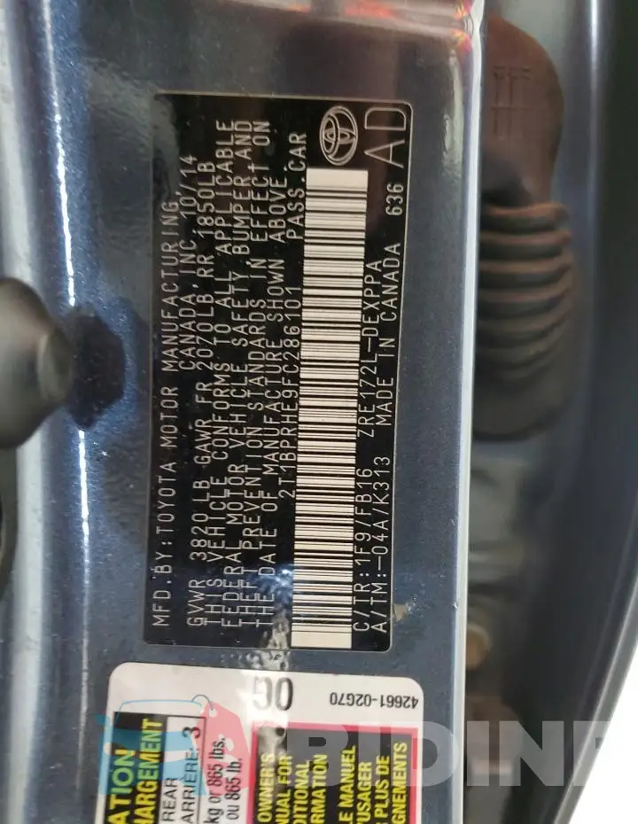 2T1BPRHE9FC286101 Photo# 12