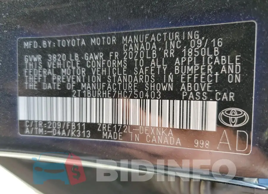 2T1BURHE7HC750403 Photo# 11