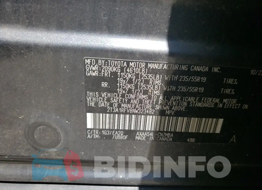 2T3A1RFV8NW323482 Photo# 12