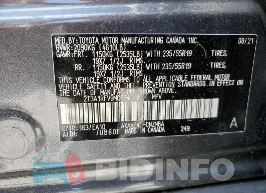 2T3A1RFV9MC234178 Photo# 13