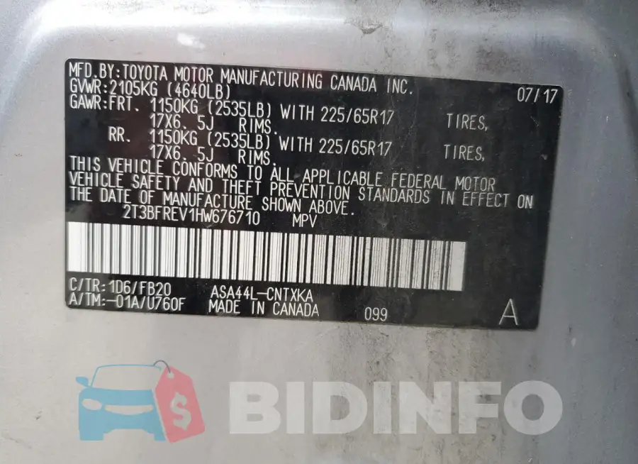2T3BFREV1HW676710 Photo# 13
