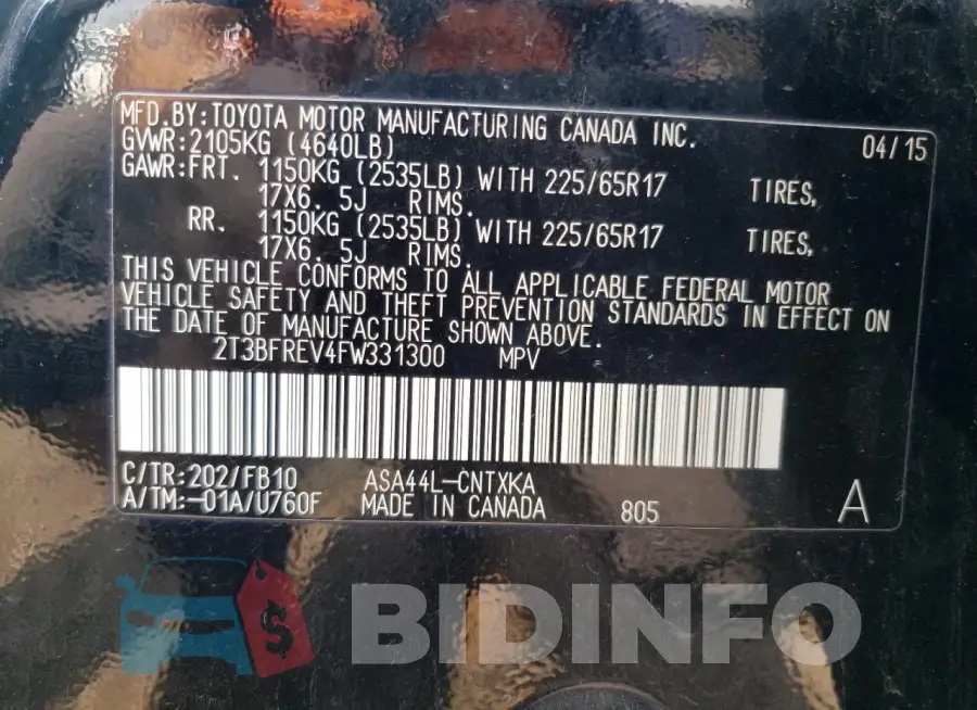 2T3BFREV4FW331300 Photo# 13