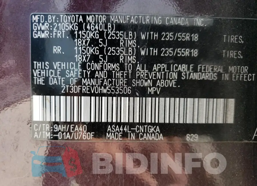 2T3DFREV0HW553506 Photo# 13
