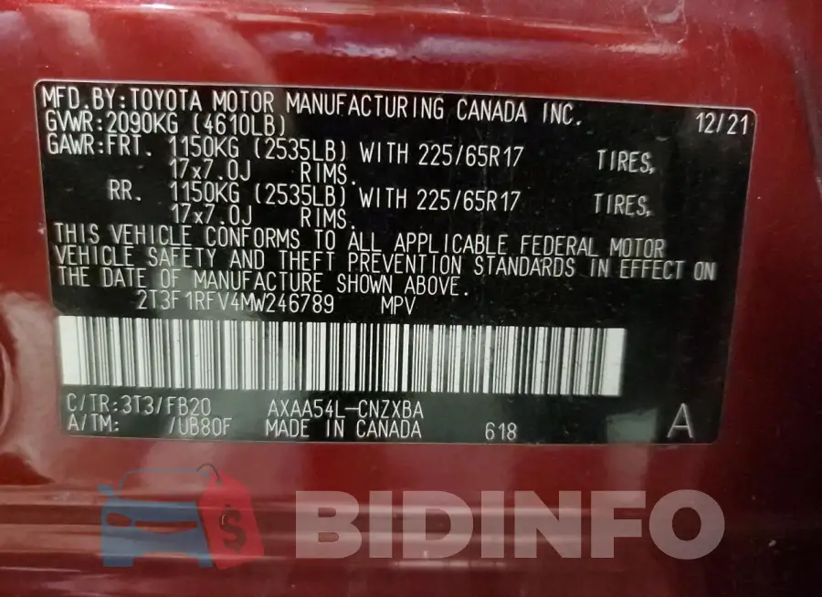 2T3F1RFV4MW246789 Photo# 14