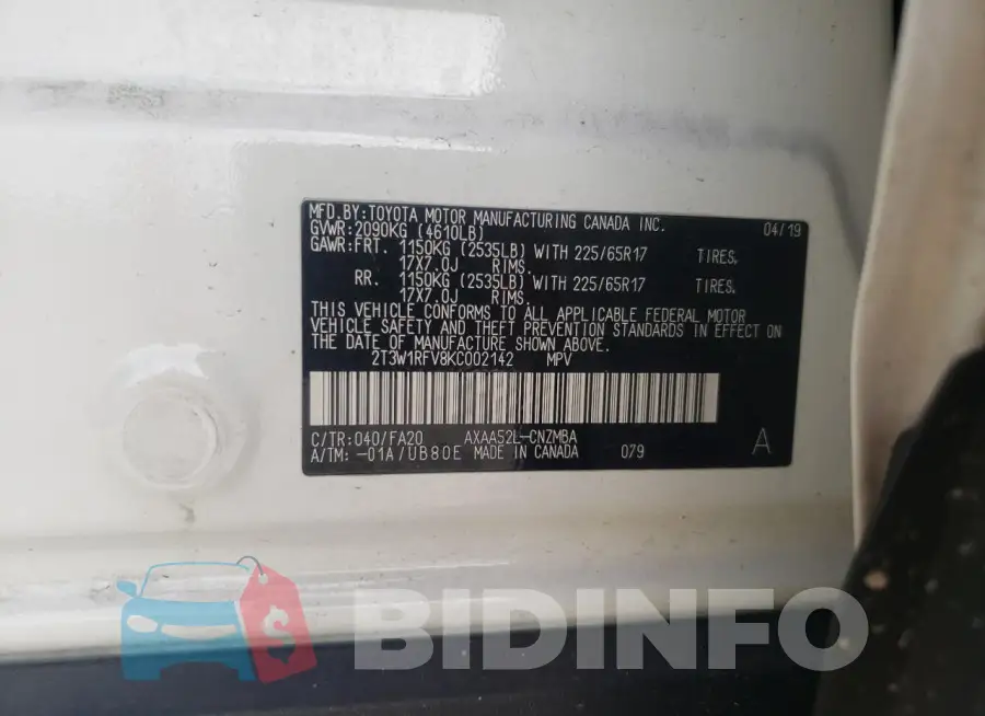 2T3W1RFV8KC002142 Photo# 13