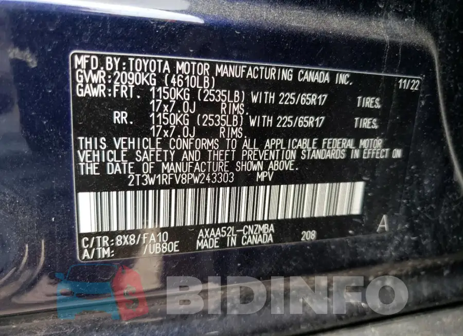 2T3W1RFV8PW243303 Photo# 13