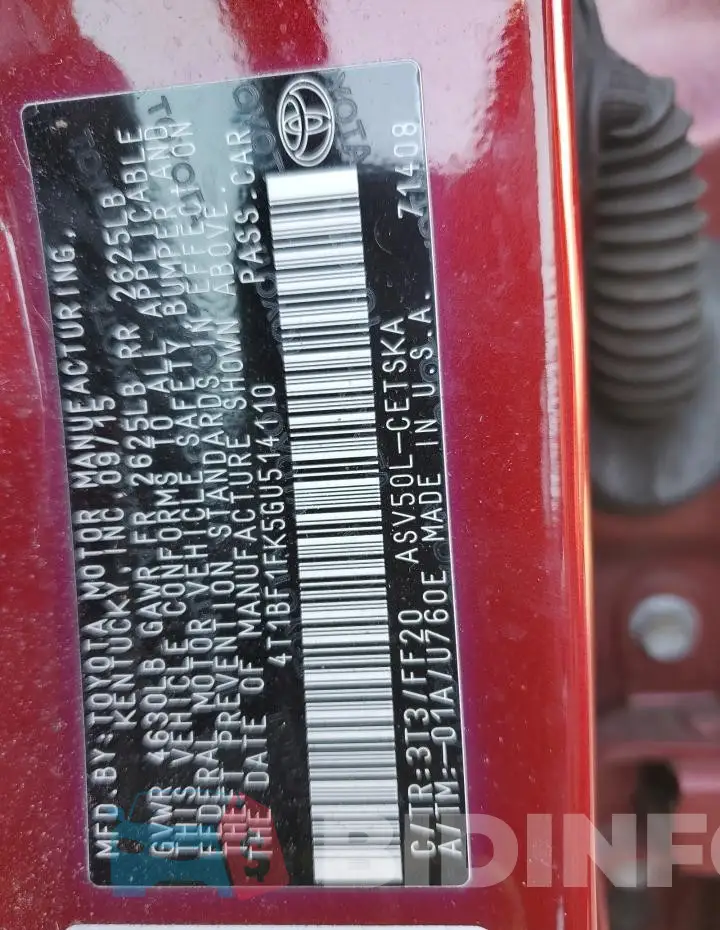 4T1BF1FK5GU514110 Photo# 12