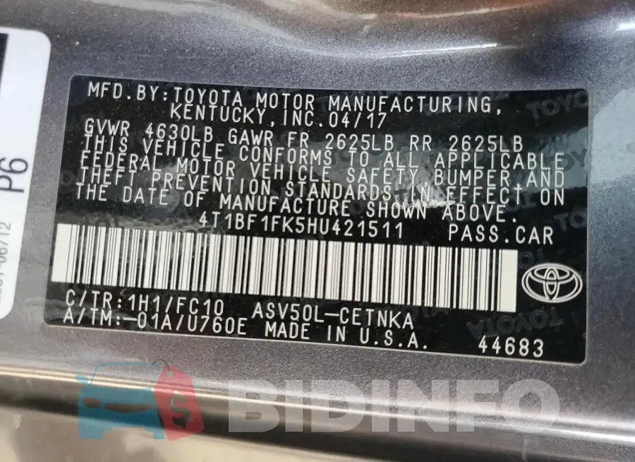 4T1BF1FK5HU421511 Photo# 13