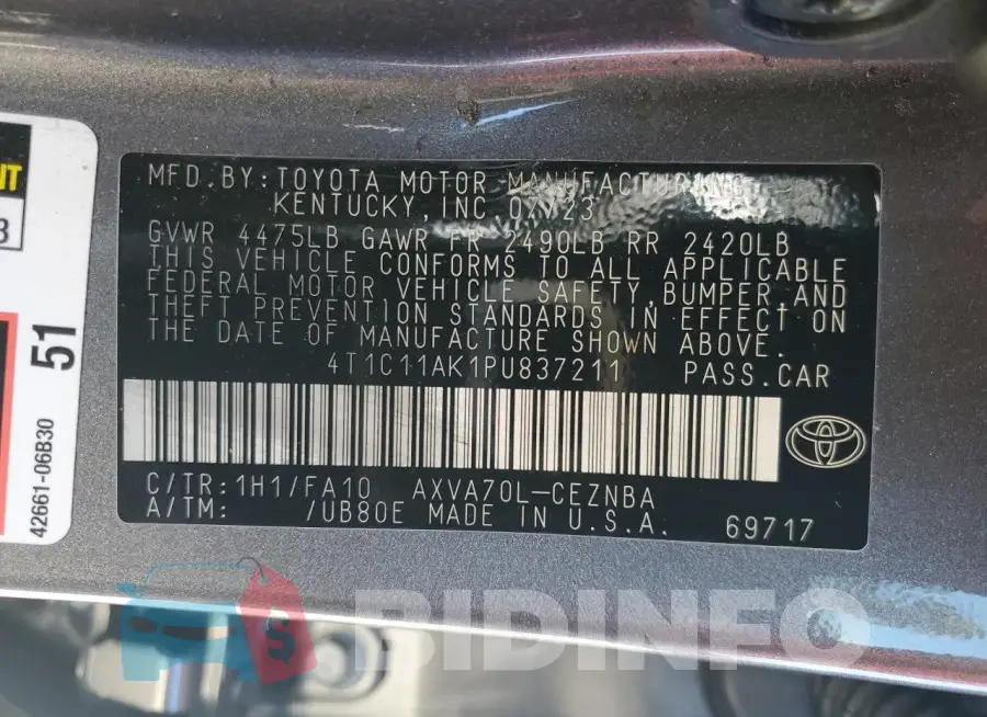 4T1C11AK1PU837211 Photo# 12