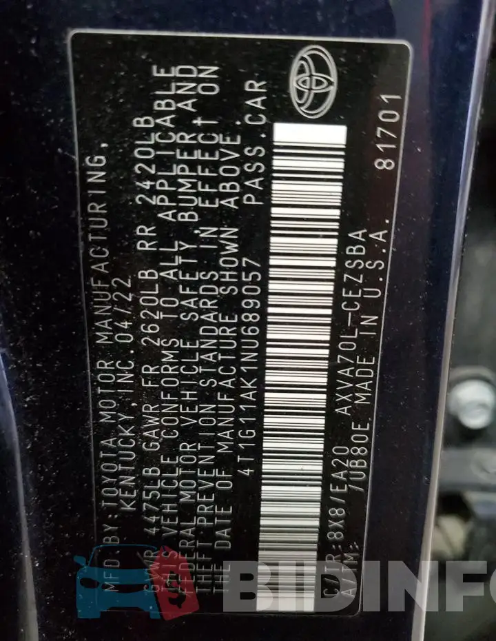 4T1G11AK1NU689057 Photo# 12