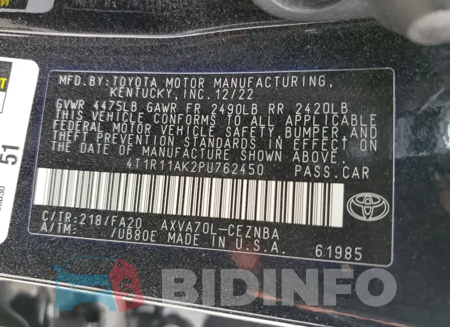 4T1R11AK2PU762450 Photo# 12