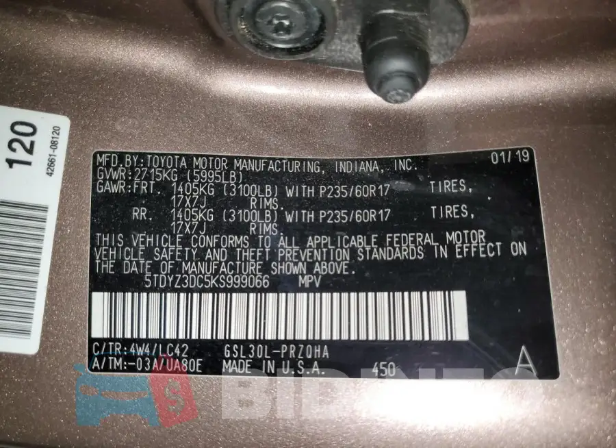 5TDYZ3DC5KS999066 Photo# 13