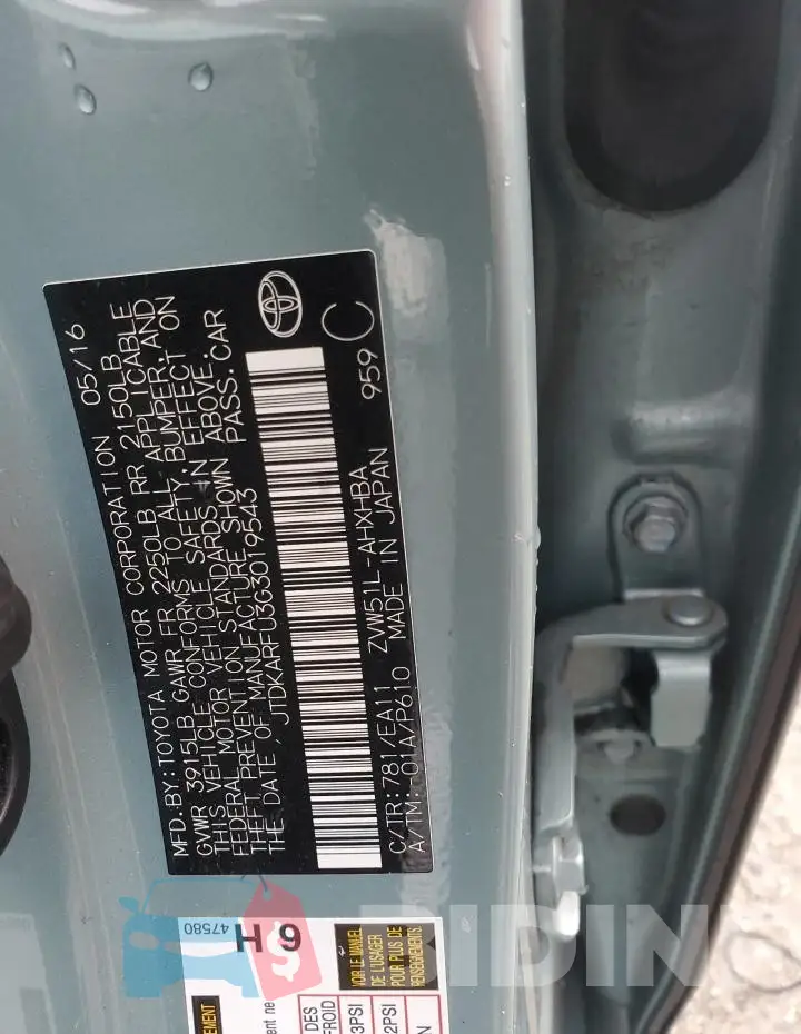 JTDKARFU3G3019543 Photo# 12