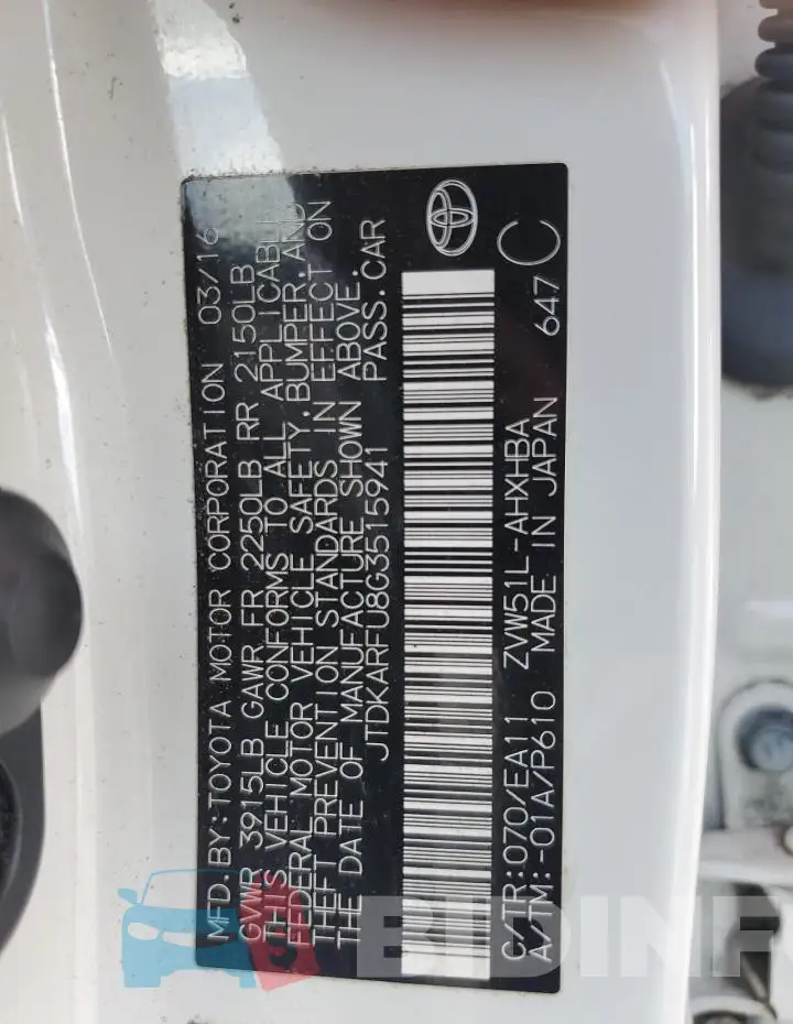 JTDKARFU8G3515941 Photo# 12