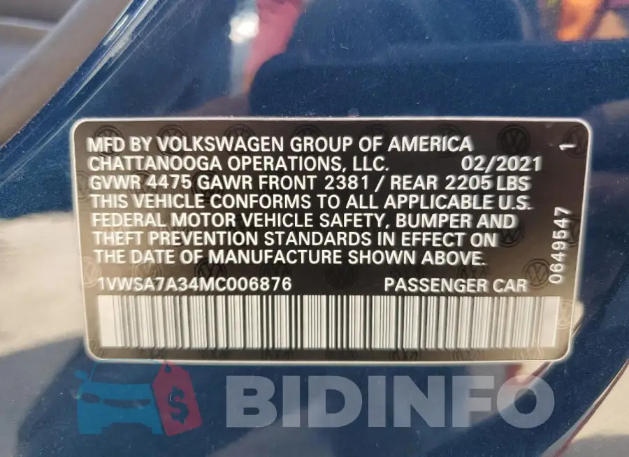1VWSA7A34MC006876 Photo# 12