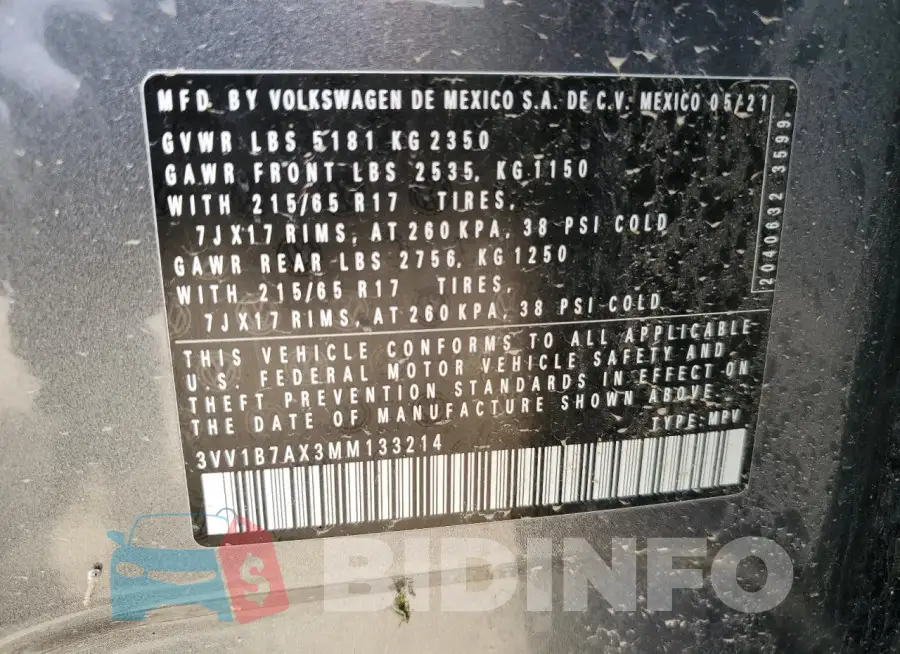 3VV1B7AX3MM133214 Photo# 13