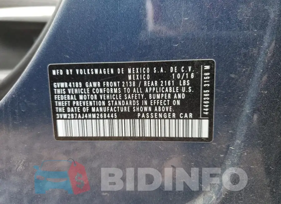 3VW2B7AJ4HM268445 Photo# 12