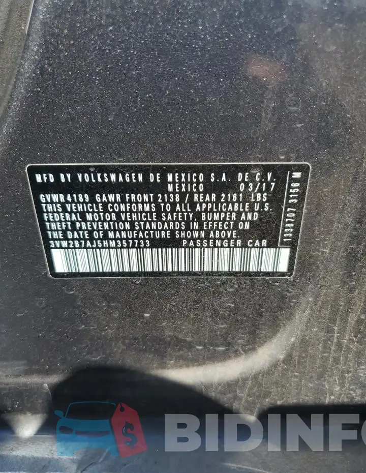 3VW2B7AJ5HM357733 Photo# 12