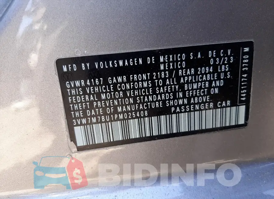 3VW7M7BU1PM025408 Photo# 12