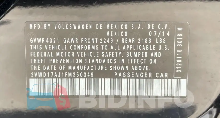 3VWD17AJ1FM350349 Photo# 10