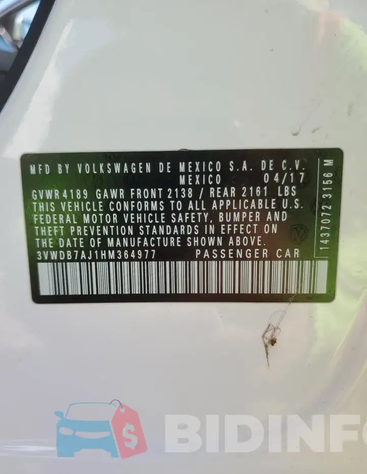 3VWDB7AJ1HM364977 Photo# 12